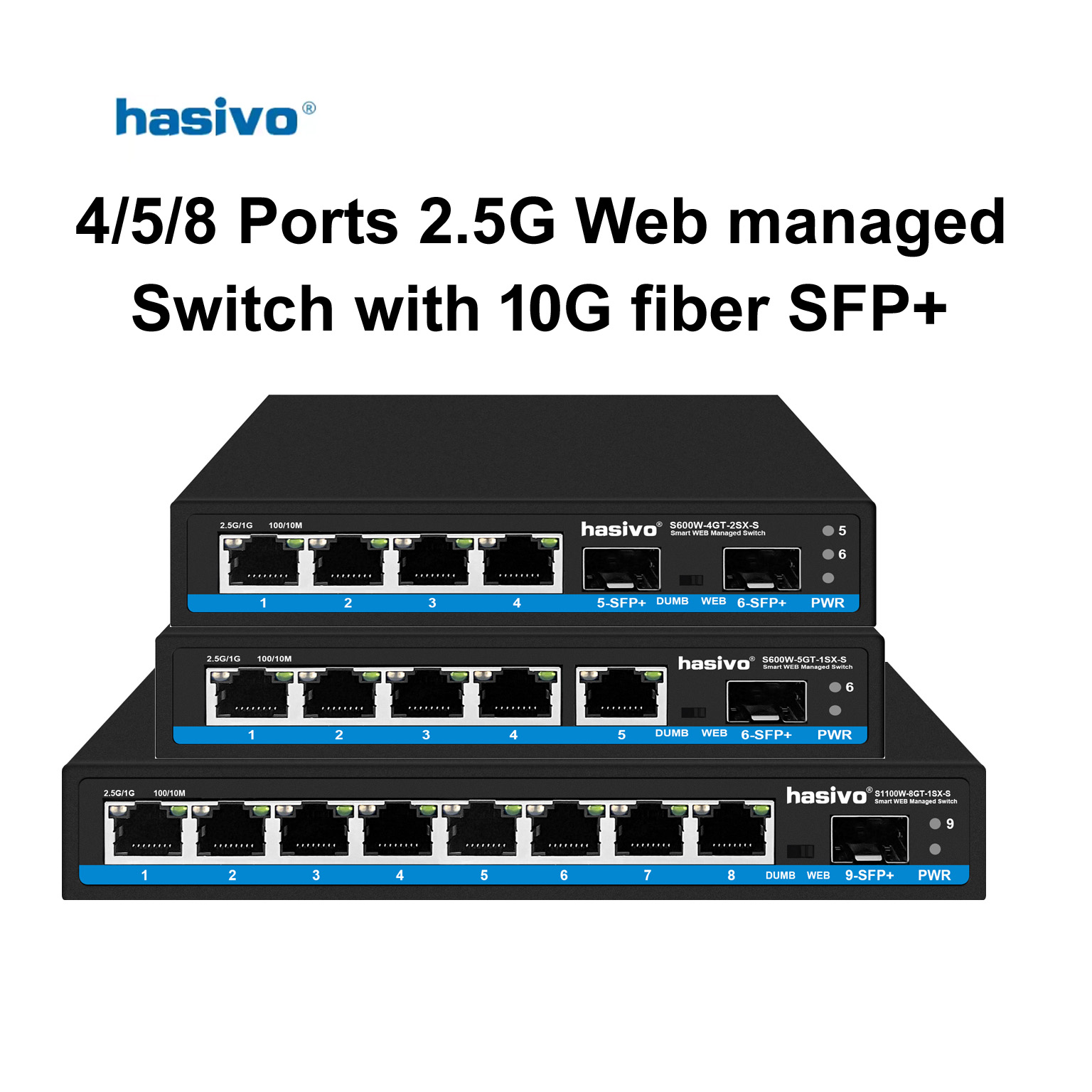 Sfp+ 10G Managed Switch 8 Port - Hasivo 2.5G Netwerkswitch 4/5/8 Poorten Webbeheerd