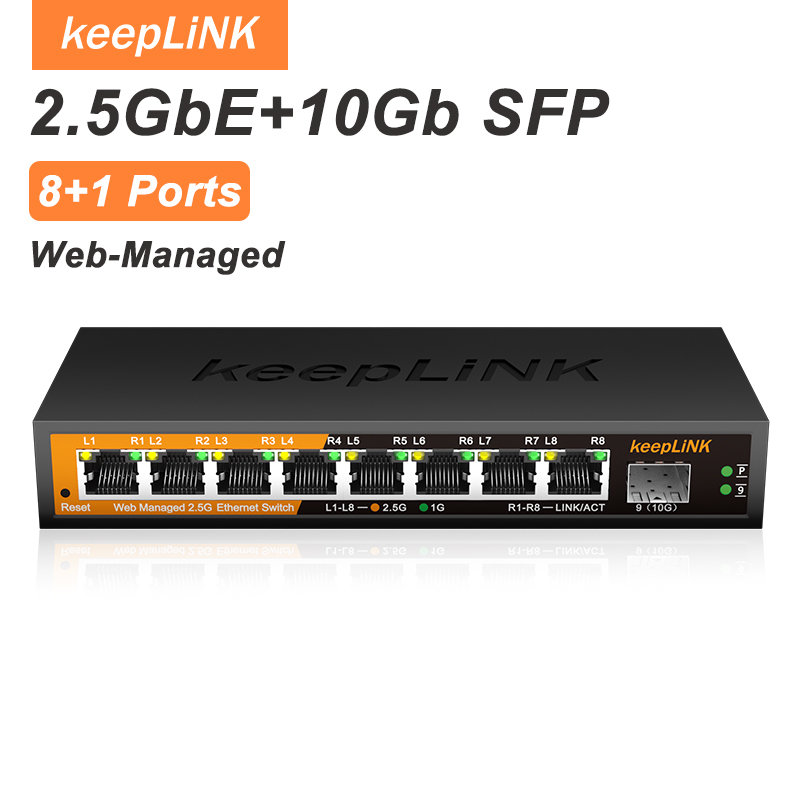Sfp+ 10G Managed Switch 8 Port - KeepLiNK KP-9000-9XHML-X 2,5 Gb beheerde switch
