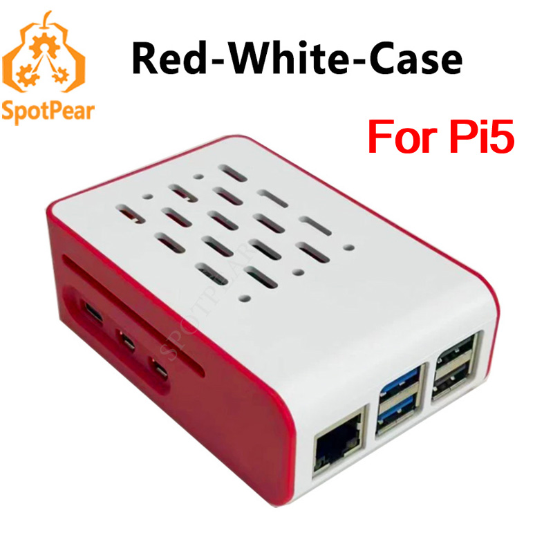 Raspberry Pi 5 8Gb - Raspberry Pi 5 rood-witte koelbehuizing voor