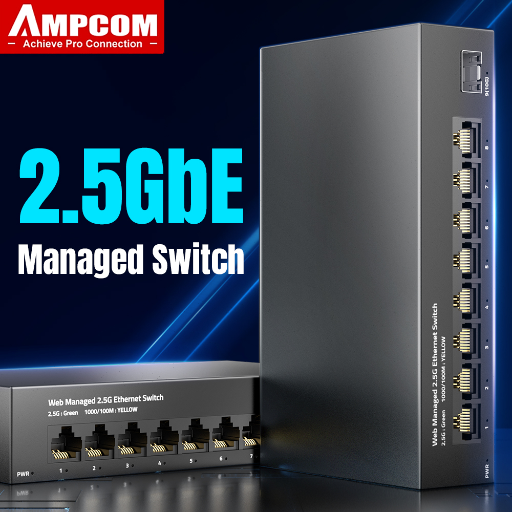 Sfp+ 10G Managed Switch 8 Port - AMPCOM 2,5 GbE beheerde switch 8-poorts