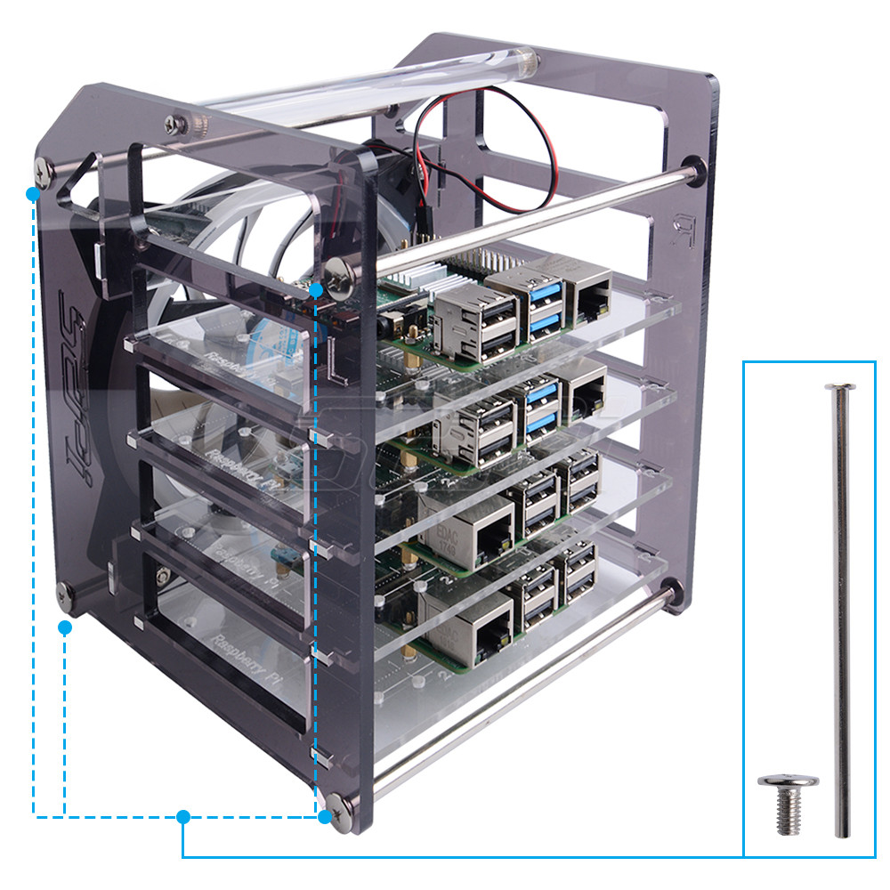 52Pi Rack Toren 4 Layer Acryl  - Deskpi Super6C recensie en prijs
